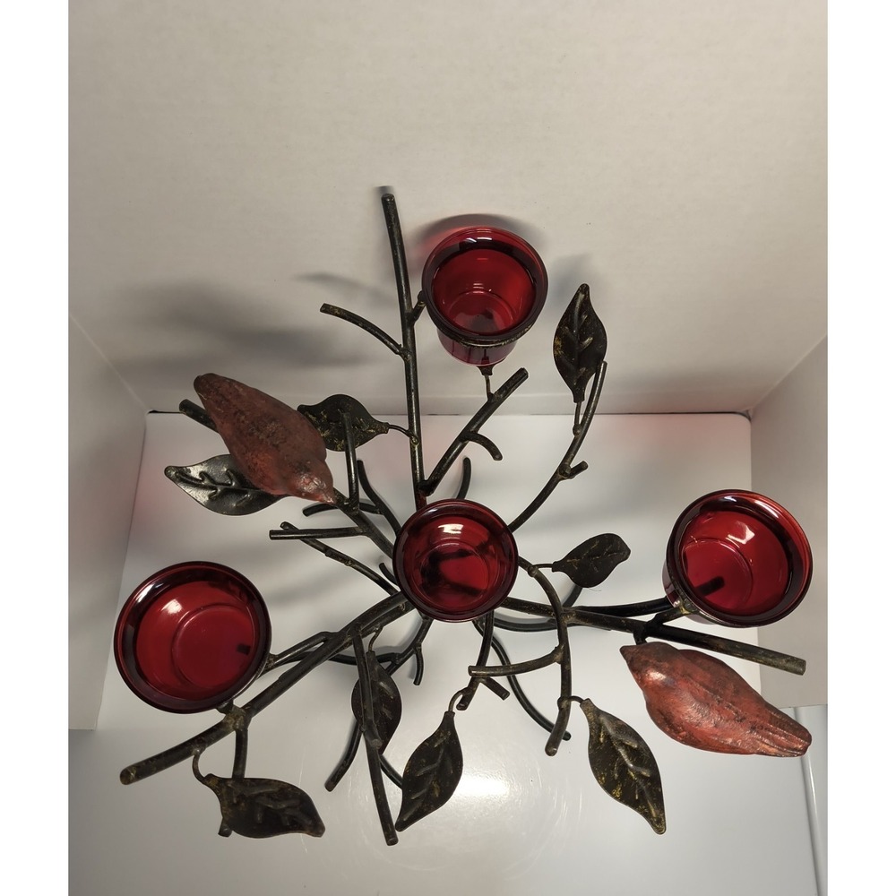 Vintage Metal Tree W Red Birds Tealight Candle Holder Centerpiece Cracker Barrel - Picture 5 of 7